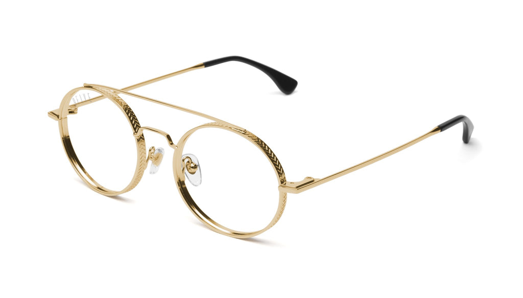 9FIVE 50-50 24K Gold Round Clear Lens Glasses
