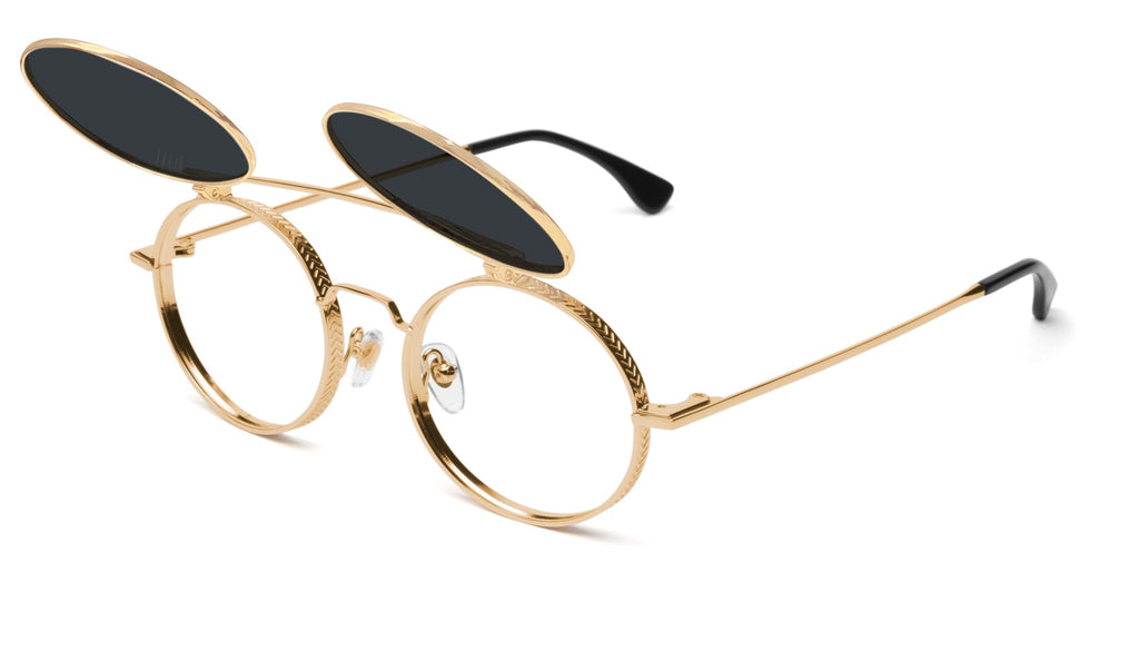 9FIVE 50-50 Flip-Up Gold Round Sunglasses