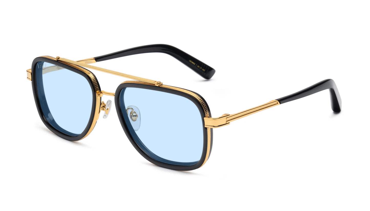 9FIVE Crowns Black & Gold - Crystal Blue Sunglasses