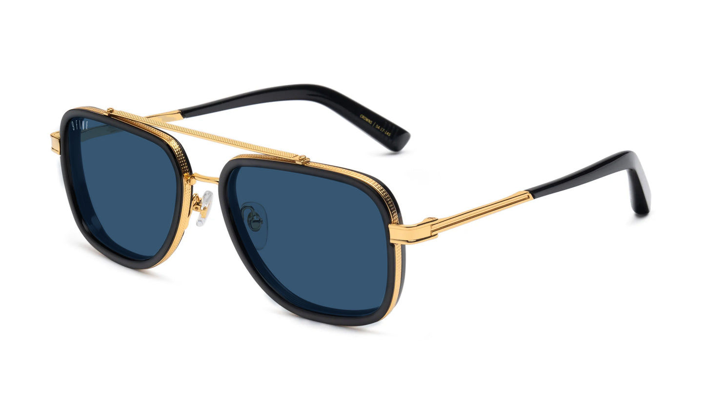 9FIVE Crowns Black & Gold - Crystal Blue Sunglasses