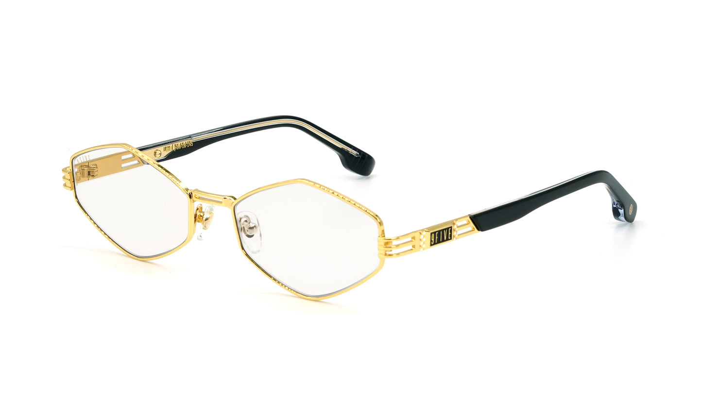 9FIVE Iris Rhombus Black &amp; Gold - Clear Lens Glasses