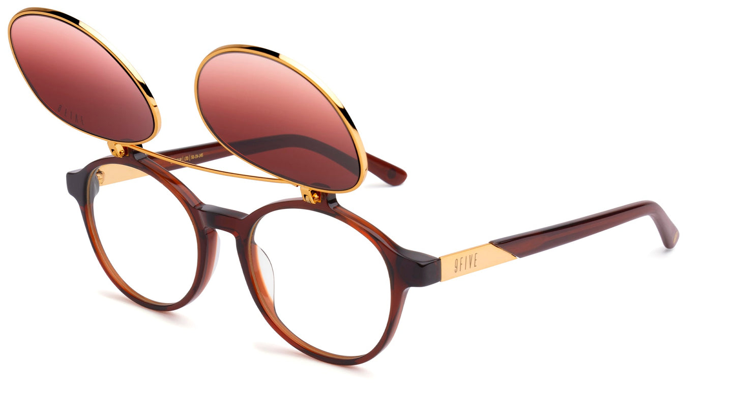 9FIVE Lane Cognac &amp; Gold Flip-up Glasses