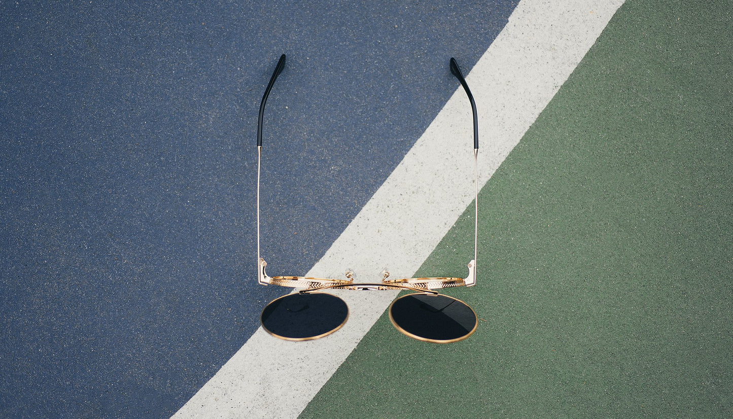 9FIVE 50-50 Flip-Up 24K Gold Round Sunglasses