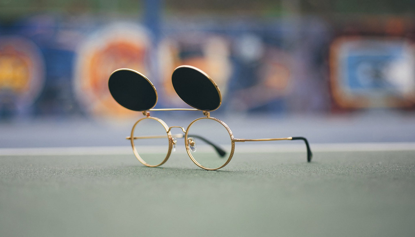 9FIVE 50-50 Flip-Up 24K Gold Round Sunglasses