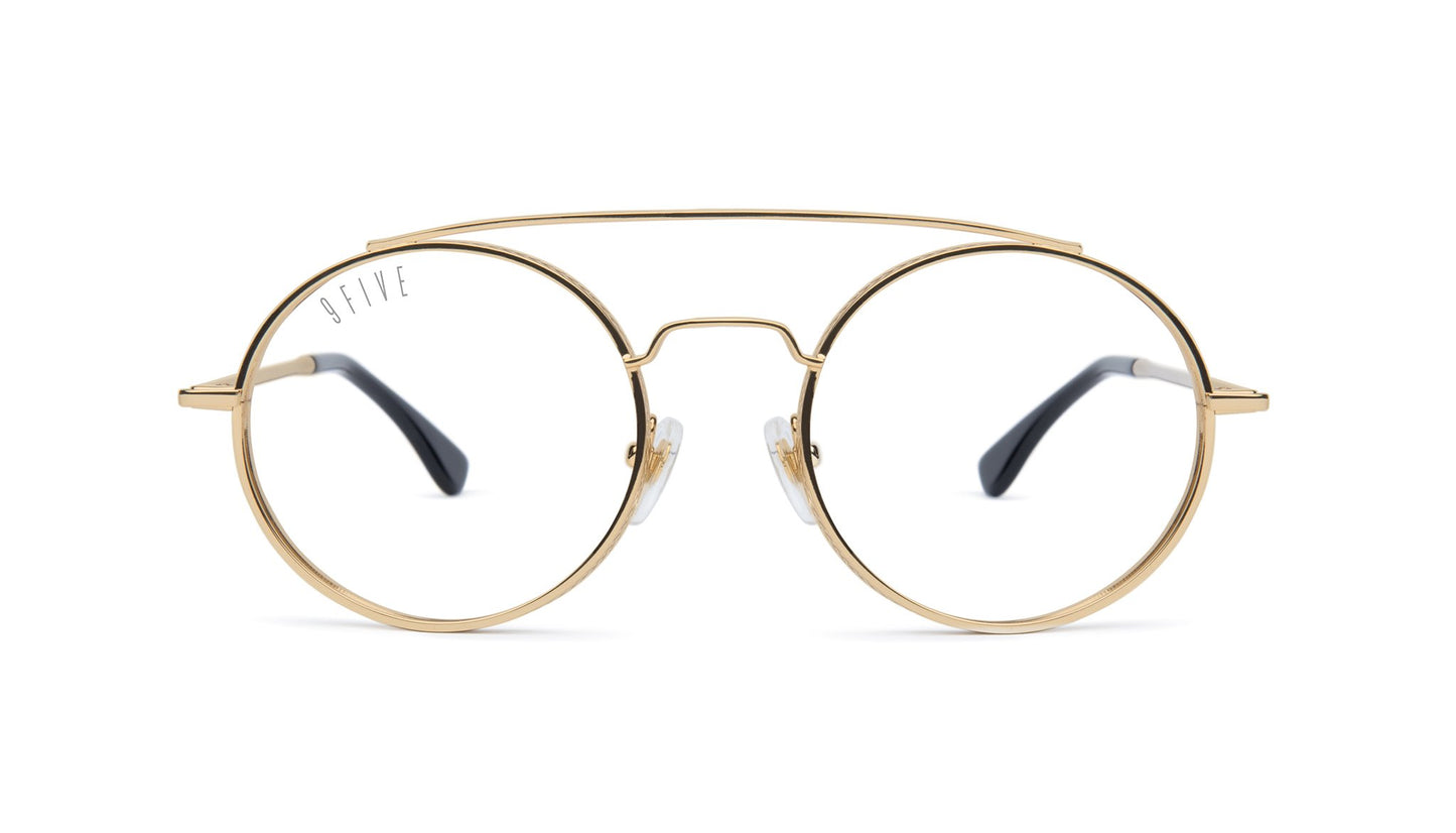 9FIVE 50-50 24K Gold Round Clear Lens Glasses