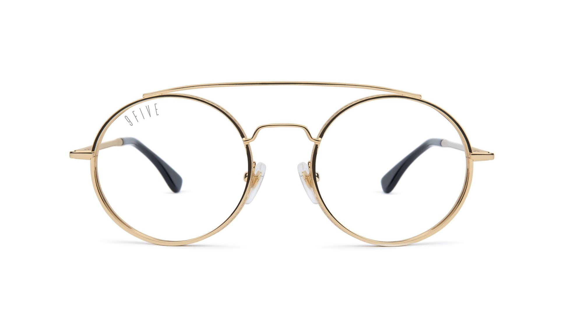 9FIVE 50-50 24K Gold Round Clear Lens Glasses