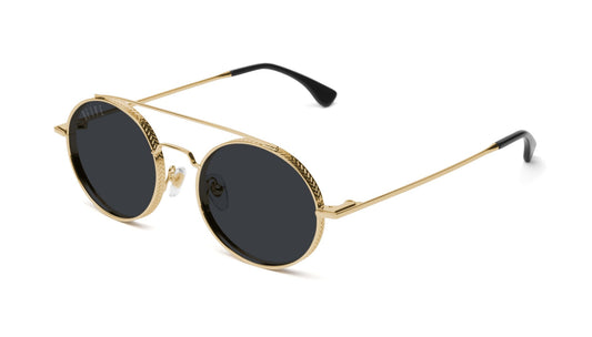 9FIVE 50-50 24K Gold Round Sunglasses