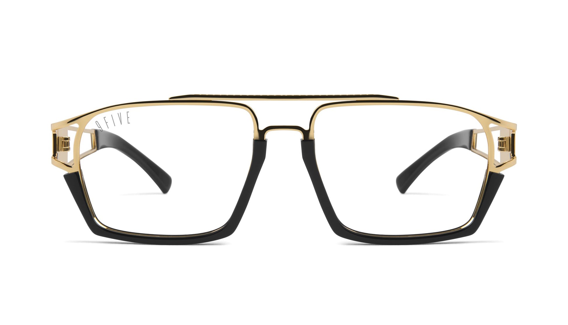 9FIVE Kingpin Black & 24k Gold Clear Lens Glasses