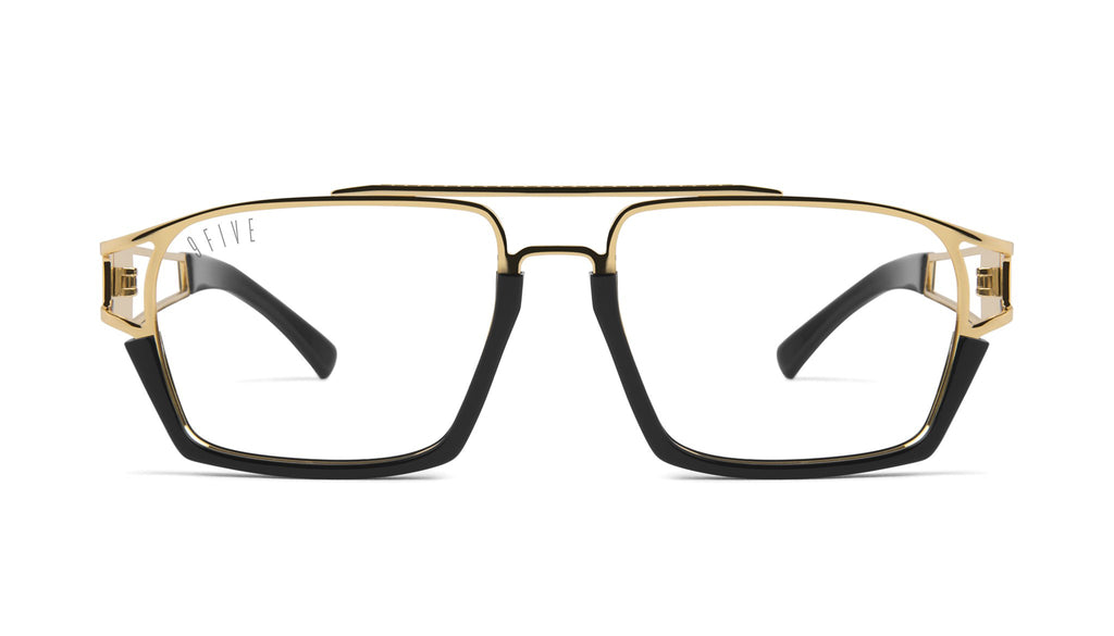 9FIVE Kingpin Black & 24k Gold Clear Lens Glasses