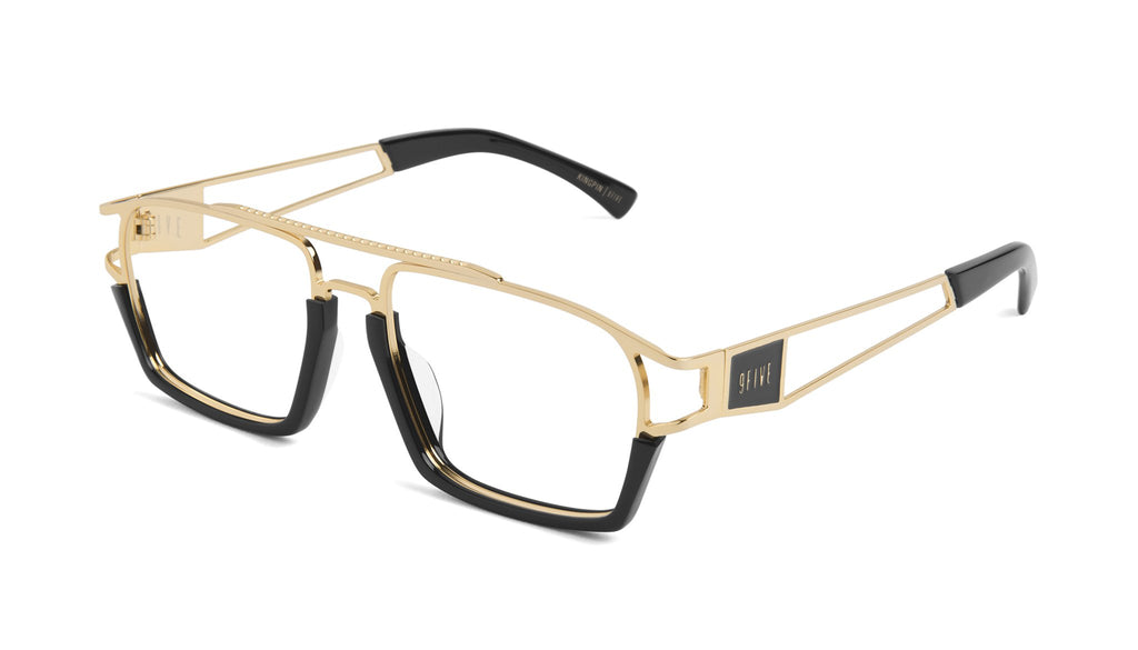 9FIVE Kingpin Black & 24k Gold Clear Lens Glasses