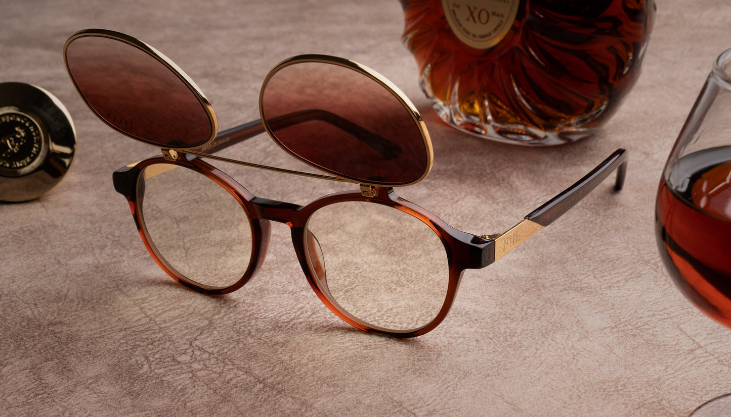 9FIVE Lane Cognac &amp; Gold Flip-up Glasses