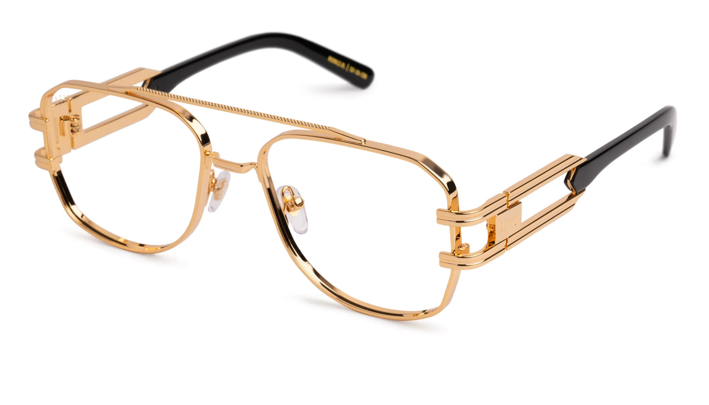 9FIVE Royals XL Black &amp; Gold Clear Lens Glasses