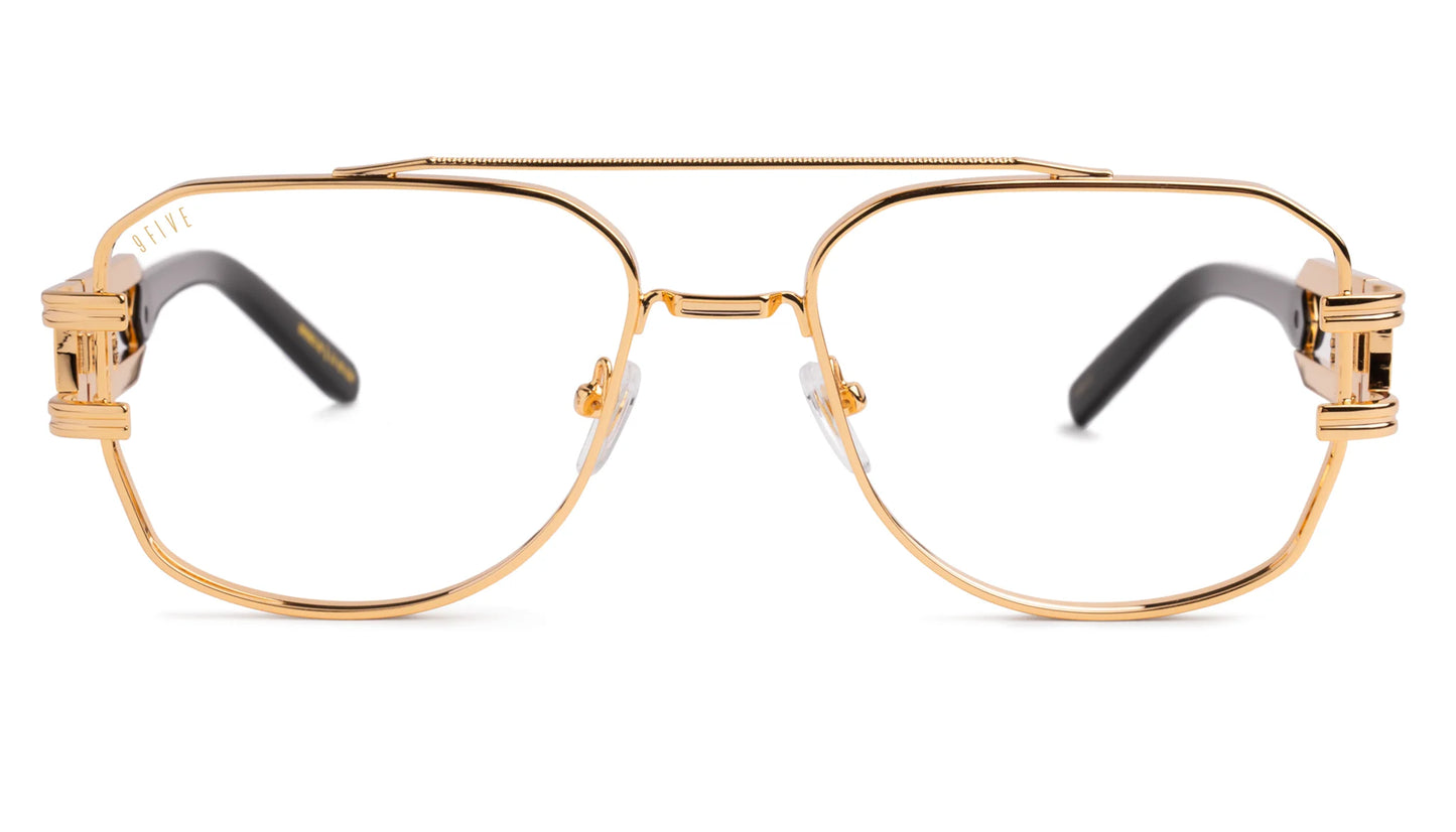 9FIVE Royals XL Black &amp; Gold Clear Lens Glasses