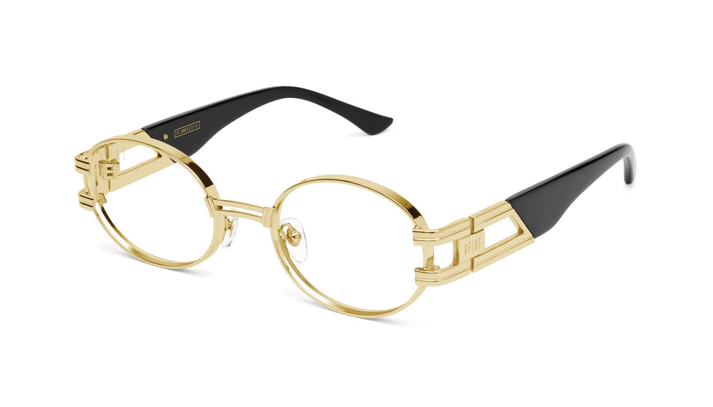 9FIVE St. James Black & 24k Gold Clear Lens Glasses