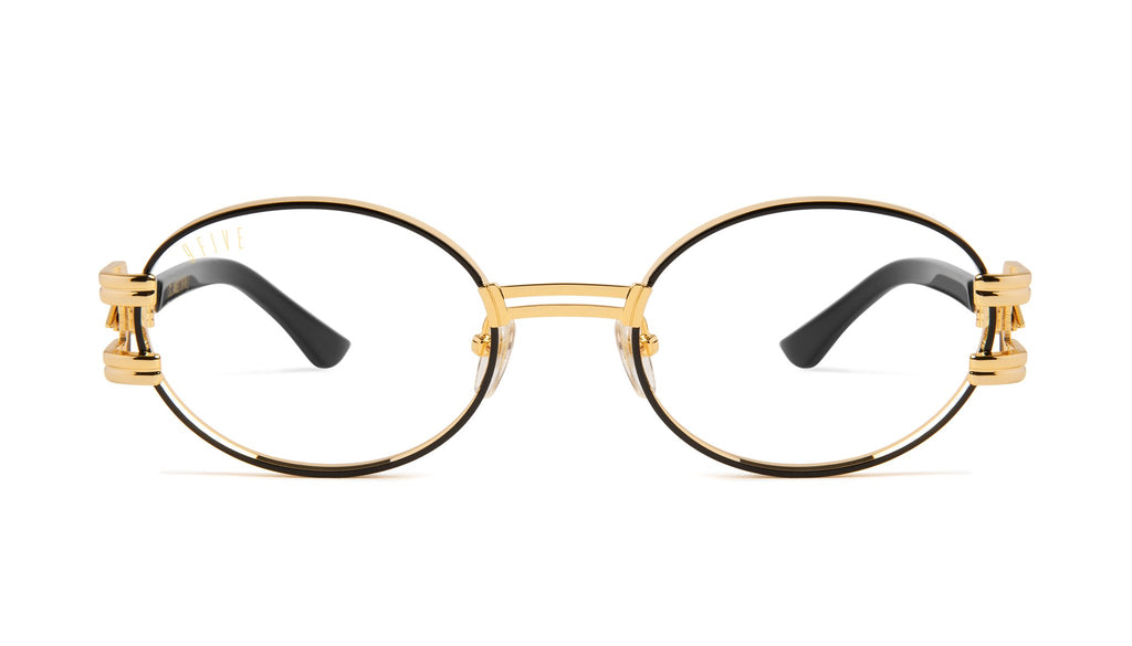 9FIVE St. James Bolt Black & 24k Gold Clear Lens Glasses