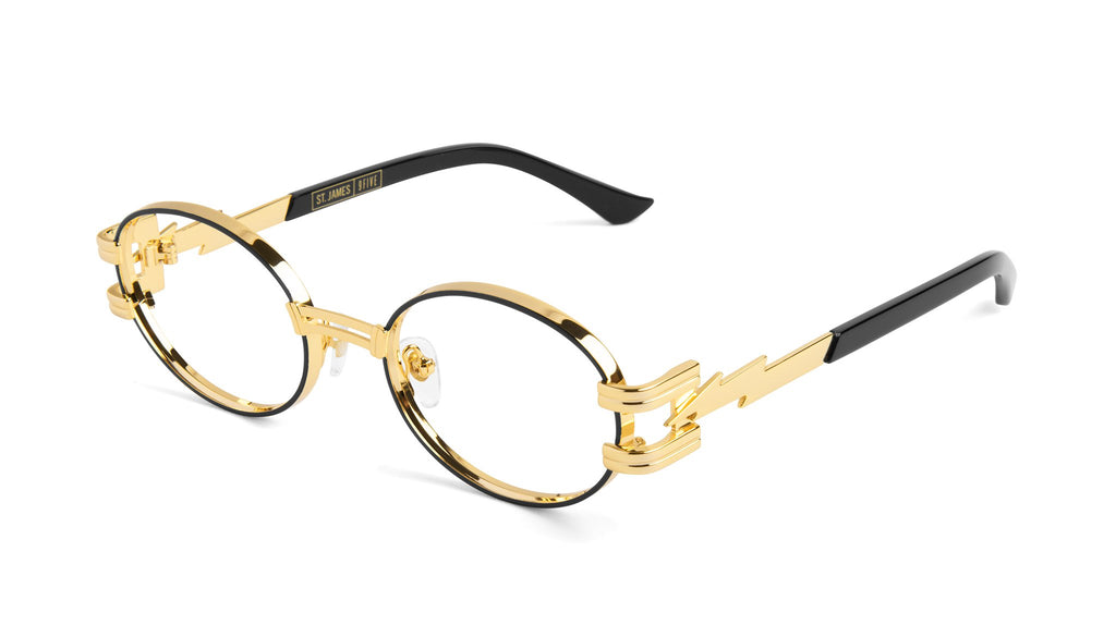 9FIVE St. James Bolt Black & 24k Gold Clear Lens Glasses